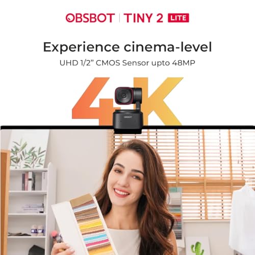 Image of OBSBOT Tiny 2 Lite AI-Powered 4K PTZ Webcam with AI Tracking, 1 /2″ Sensor, 1080p@60FPS HDR, Gesture Control, Dual Microphones, Auto Focus | Webcam for PC, Laptop, Streaming, Meetings & Video Calls
