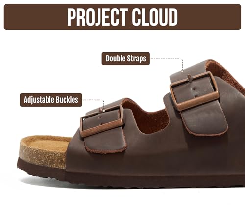 Image of Project Cloud Mens Sandals, 100% Genuine Leather Mens Slides (Heritage) | Memory Foam Insole & Cork Footbed Slides for Men Footwear Non Slip Summer Sandals for Men & Lightweight Sandals Men