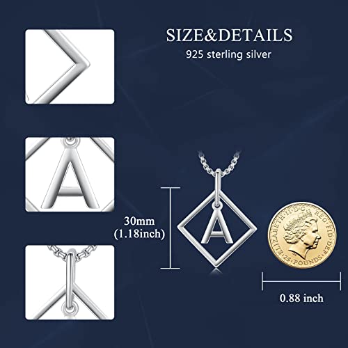 Adamzack Men's 925 Sterling Silver Gothic Initial Pendant Necklace Letter Geometric Goth Punk Cool Biker Necklaces For Men 22+2" #TOP6