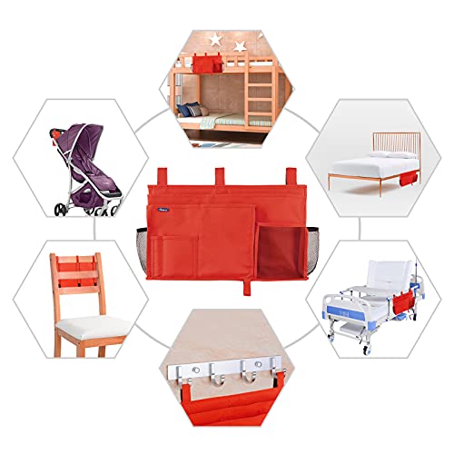 Image of Surblue Caddy Hanging Organizer Bedside Storage Bag for Bed Side Hanging Storage, Bunk and Hospital Beds (Red)