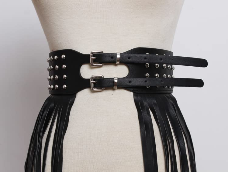 GRACEART Women's Fashion Punk Fringe Tassel Skirt Belt Vintage Gothic Gypsy PU Leather Waistband3