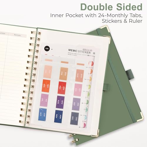 RETTACY Undated Planner, Weekly and Monthly, 53 Weeks and 12 Months, Medium Size (5.7" x 8.3"), 24 Self-adhesive Monthly Tabs, Hardcover, 100 GSM Thick Paper, Spiral-bound (Light Green) - Image 6