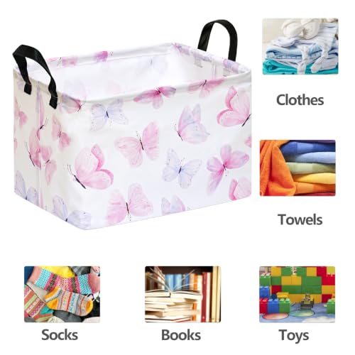 Image of Kids Gift Shelf Nursery Storage Basket Laundry Hamper Storage Box and Bins for Home Clothes with Handles (Butterfly)