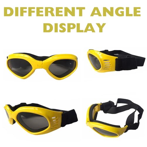 BSITSSS Hundebrille für Kleine Hunde, Hunde Sonnenbrille UV Schutzbrille, Augenschutz, Winddicht Hundesonnenbrille mit Verstellbaren zum Autofahren/Outdoor-Aktivitäten, Gelb