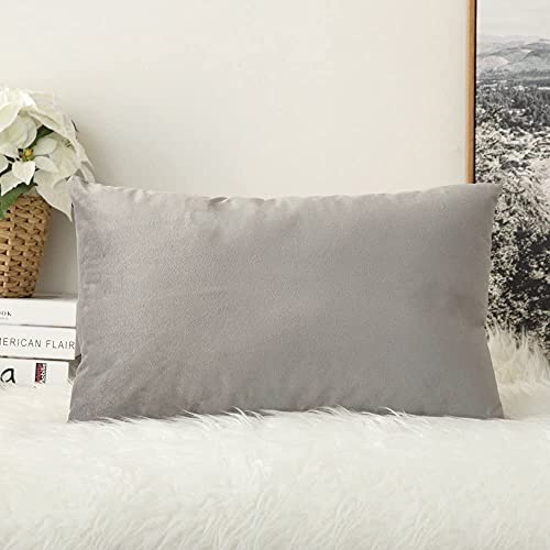 Image of Khooti Velvet Cushion Cover Pack of 1-8 inch x 12 inch / 20 x 30 cm - Light Grey - Soft Pillow Covers Cushion Case for Sofa Bedroom Livingroom Chair Car, Cushion Cover