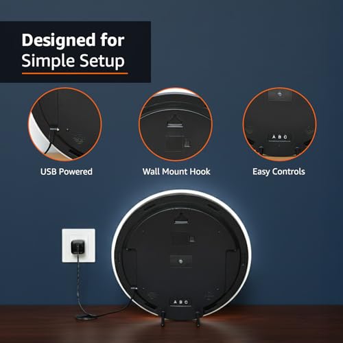 Image of Amazon Basics LED Digital Wall & Table Clock with 12 /24Hr Display, Auto Brightness, Blue Color, Temperature, USB Power, Auto Dimming, Backlight & Night Light - 32x32x3.2cm