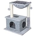 Dimaka Small Cat Tree with Hammock 61cm Tall Cat Tower and Condo with Sisal Scratching Posts and 2 Dangling Balls