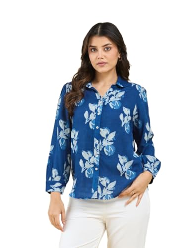 Chemise Dhu en viscose imprimée indigo au tombé impeccable