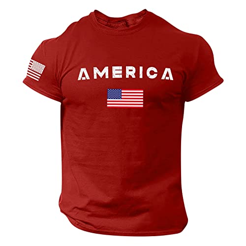 Stars And Stripes Print Tee Shirt For Men Athletic Fit Floral T Shirts Funncy Street Wear Men's T-Shirts Red #TOP2