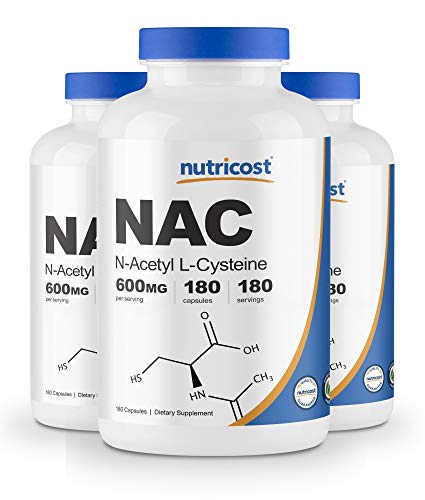 Nutricost N-Acetyl L-Cysteine (NAC) 600mg; 180 Caps (3 Bottles)