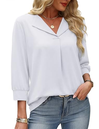 Image of WIHOLL 3 /4 Length Sleeve Womens Tops Dressy Casual Blouses Summer Spring Trendy Business Outfits Fashion Clothing