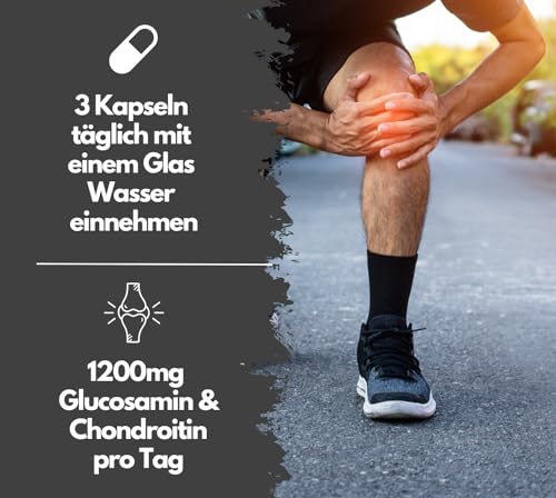 Glucosamin Chondroitin hochdosiert - 1200 mg pro Tag- mit Curcuma, Weihrauch, Hyaluronsäure, Vitamin C, Collagen & Piperin -180 Kapseln, laborgeprüft