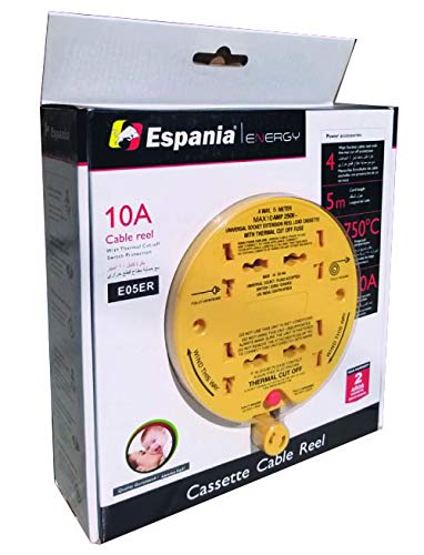 CASSETTE CABLE REEL WITH 10A 4 WAY SOCKET 5MTT LONG