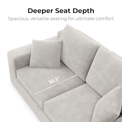 Image of LIKIMIO NovaBlock 78 inch Loveseat Sofa in a Box, Modern Deep Seat Cloud Boneless Couch, No Assembly Required, Upholstered Corduroy Sofa for Living Room, Apartment & Home Office, Greige