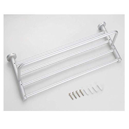 Porte-serviettes mural multifonctionnel double couche argenté avec support - 6