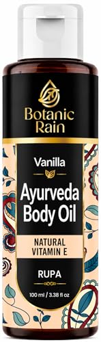 Botanic Rain Vanilla Ayurveda Body Oil After Shower for Dry Crepey & Flaky Skin Non Greasy Lightweight Moisturizer for Women & Men 3.38 fl oz (1 Vanilla)