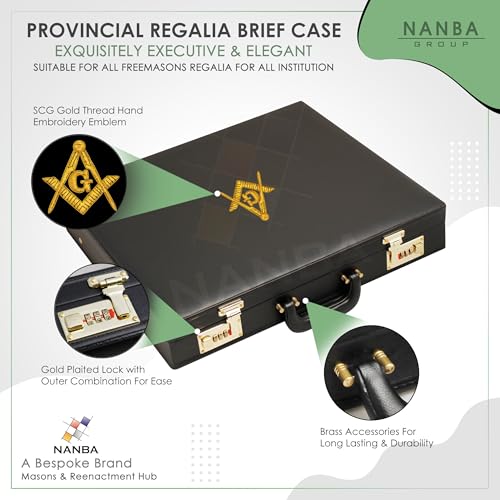 Masonic Regalia Provincial Apron Hard Briefcase – Black Imitation Leather with Square Compass G Emblem (Gold)3