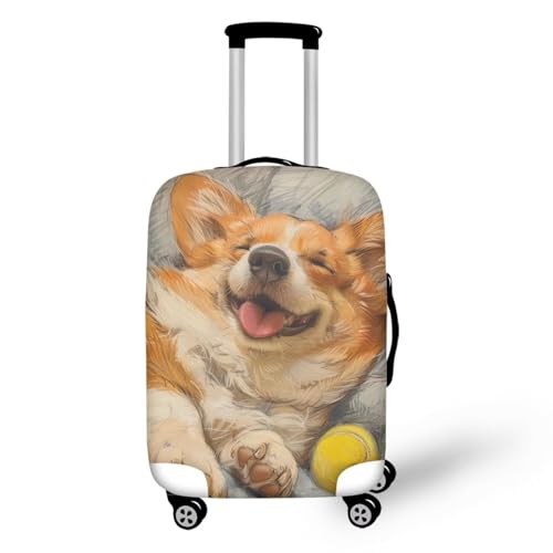 Corgi Dog Pattern Luggage Covers Cartoon Sleepy Puppy Painting Dustproof Anti-Scratch Suitcase Cover Fits 18-32 Inch for Trolley Baggage Hiking Holiday -M