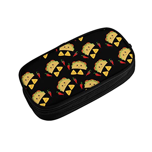 Image of YETTA YANG Mexican Taco Chips Funny Cute Black Yellow Pencil Box Case for Pen Holders Office Supplies Big Capacity large