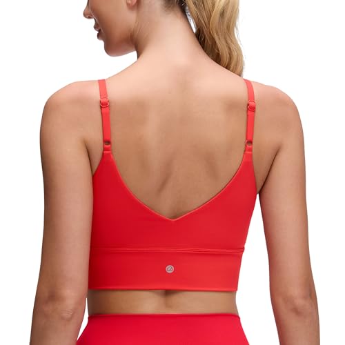 Image of CRZ YOGA V Back Longline Sports Bras | Medium Support, Removable Pads, Yoga, Brushed, Scoop Neck, Spaghetti Straps, for Women
