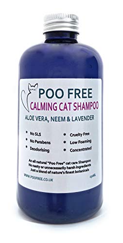 Natural CHAMPÚ SUAVE PARA GATOS - ALOE VERA, NEEM & LAVANDA - 250 ml - por POO FREE - Sin Sulfatos, Sin Parabenos, Sin Silicona. Concentrado, Limpia, Calma, Hidrata, Alivia.