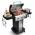 Redlife 3 Burner Propane Gas Grill, 30,000 BTU Outdoor BBQ Grill with Cast Iron Cooking Grates, Stainless Steel Warming Rack, Built-in Thermometer, Side Shelves, Removable Grease Tray, Green