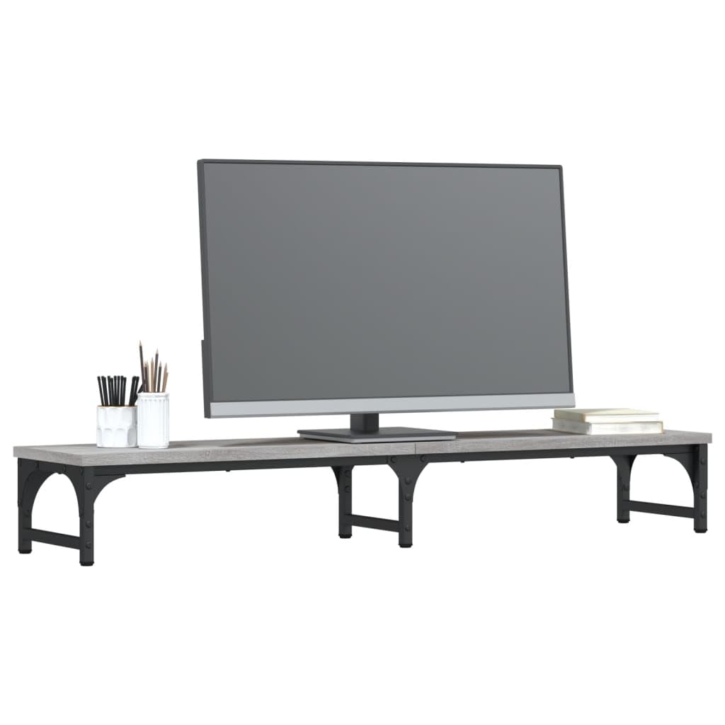 Supporto per monitor grigio Sonoma in legno e metallo, 105 x 23 x 15,5 cm, per scrivania per computer, scrivania, tavolo per laptop, home office e altezza ergonomica dello schermo