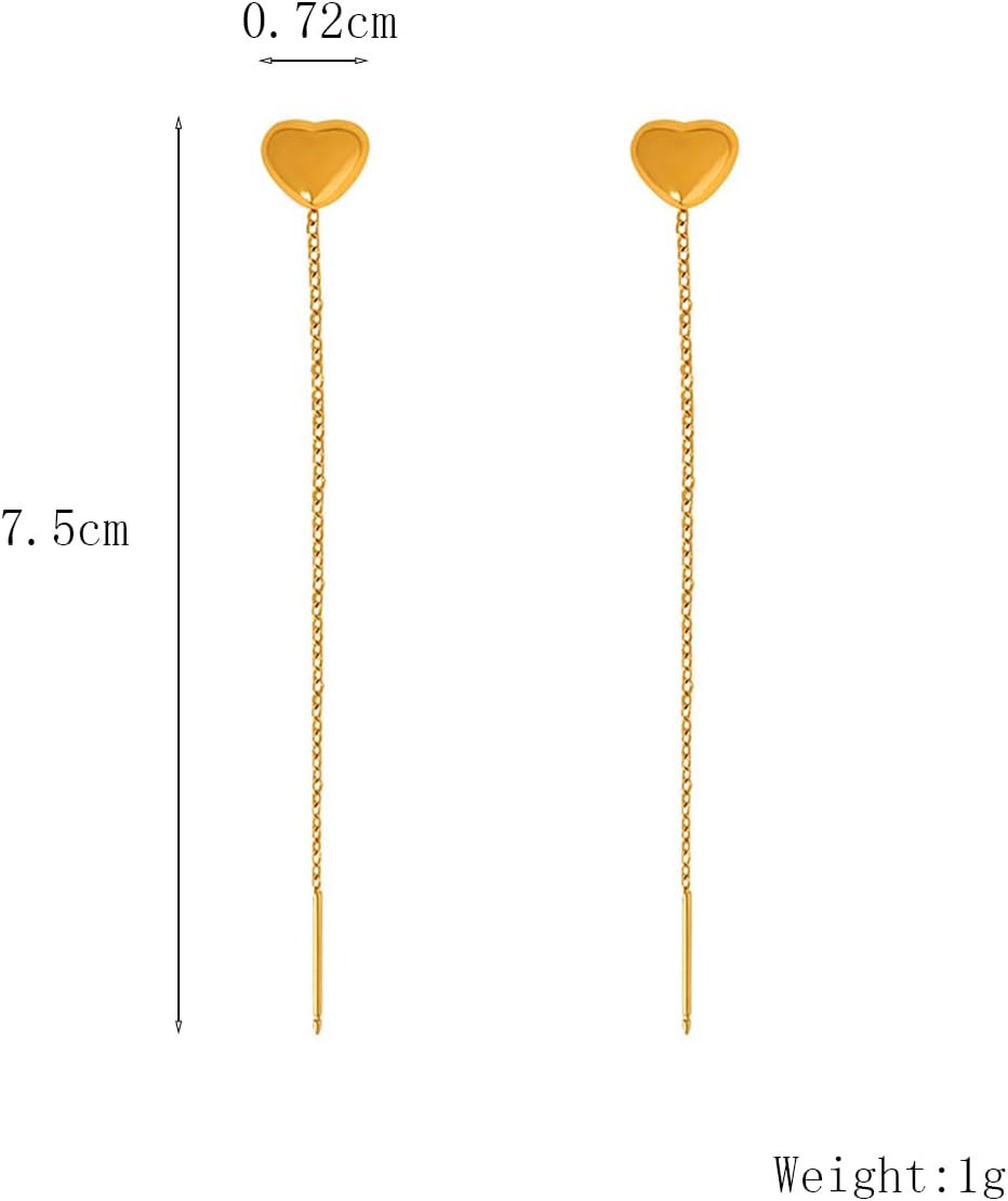 Vintage Gold Heart Threader Earrings for Women,Silver Chain Duster Earrings Long Tassel Chain Love Dangle Earrings,Simple Everyday Jewelry Gifts - Image 3