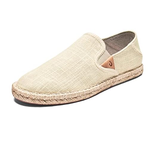 OLUKAI Kaula Pa'a Kapa Women's Espadrilles, Linen Slip-On Shoes with Lightweight Drop-in Heel Design, Braided Water-Resistant Jute & Wet Grip Soles, Tapa/Tapa, 9