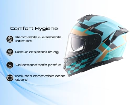Image of Vega Zap DV Alliance Full Face Riding Helmet with Dual Visor, Shock Absorbing Liner, Comfortable Interior, Lightweight Shell, Aerodynamic Design, Ventilated Fit, and Modern Hex Blue Black Styling Hex Blue Black-L