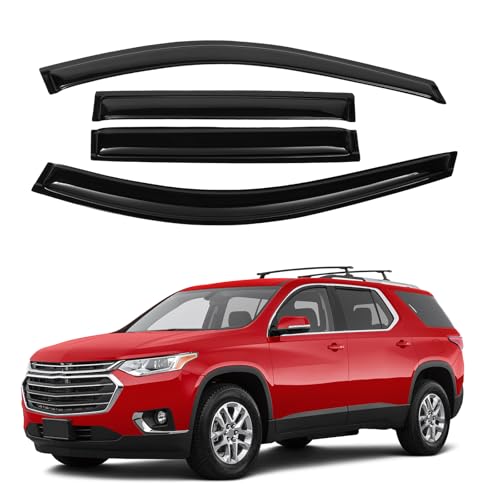 Image of Canvcle Traverse Rain Guards - Window Visors for Chevrolet Chevy Traverse 2018-2023, Outside-Mount Tape-On Side Window Wind Deflectors for Traverse Accessories, Vent Visors Shades Rainproof Black 4PCS