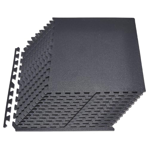 VEVOR Set Tappetino Puzzle Protettivo per Pavimento da Palestra 24 pezzi 610 x 610 x 14 mm, Tappetini in Schiuma EVA ad Incastro Piastrelle da Ginnastica Ufficio Allenamento Yoga Fitness, Nero