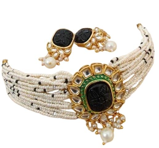 Jewellery Choker Necklace Kundan Choker Set, Wedding Jewellery Necklace, Bridal Jewellery (Black) (B0DC581BJF) Amazon Price History, Amazon Price Tracker