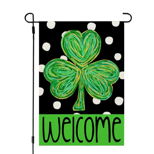 CROWNED BEAUTY St Patricks Day Garden Flag Shamrock Clover Polka