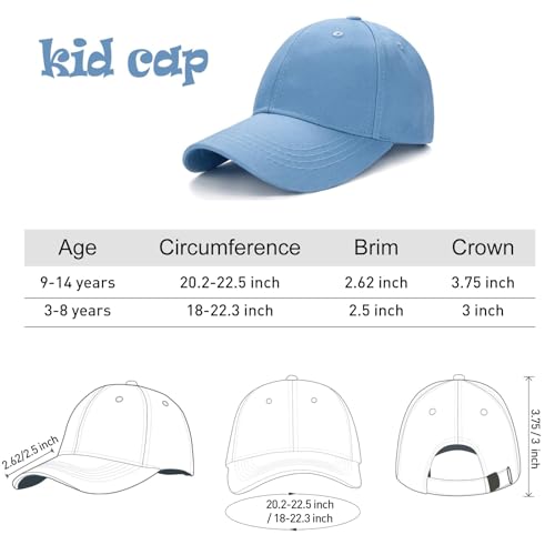 Edoneery Baseball Cap for Kids-Adjustable Washed Cotton Golf Toddler Hat for Boys & Girls Blue