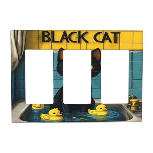 Decorative Outlet Covers Novelty Black Cat Funny Duck Bath 3 Gang Wall Plate Triple Rocker Light Switch Cover Plate Jumbo Electrical Gfci Faceplate for Bedroom Decor
