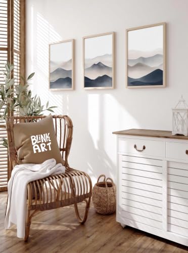Image of BLINKART Set of 3 MISTY MOUNTAIN LAYERS Natural Brown Frame Painting for Wall Decoration - Modern Art Wall Decor Framed Painting for Living Room Bedroom - Framed Wall Posters /Paintings (8X12 inch)