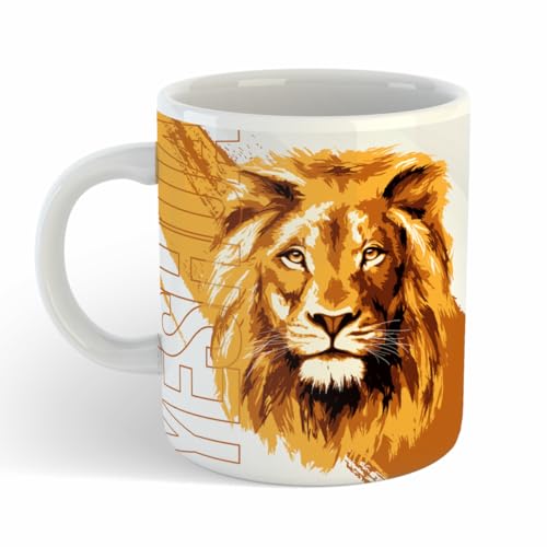 Caneca Porcelana Jesus Yeshua Leão de Judá Salmo Presente Fé Porcelana 325 ML