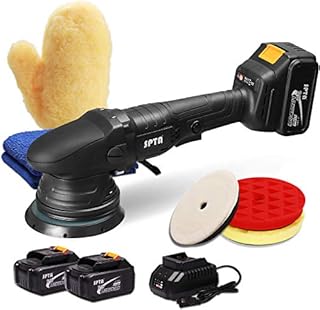 Akku Exzenter Poliermaschine, SPTA 20V Polierer Akku-Polier- / Akku-Exzenterpolierer mit Variable Geschwindigkeit, mit 125mm Polierschwamm Polierteller, polieren Pad/Wollscheibe 2tlg 4000 mAh Batterie