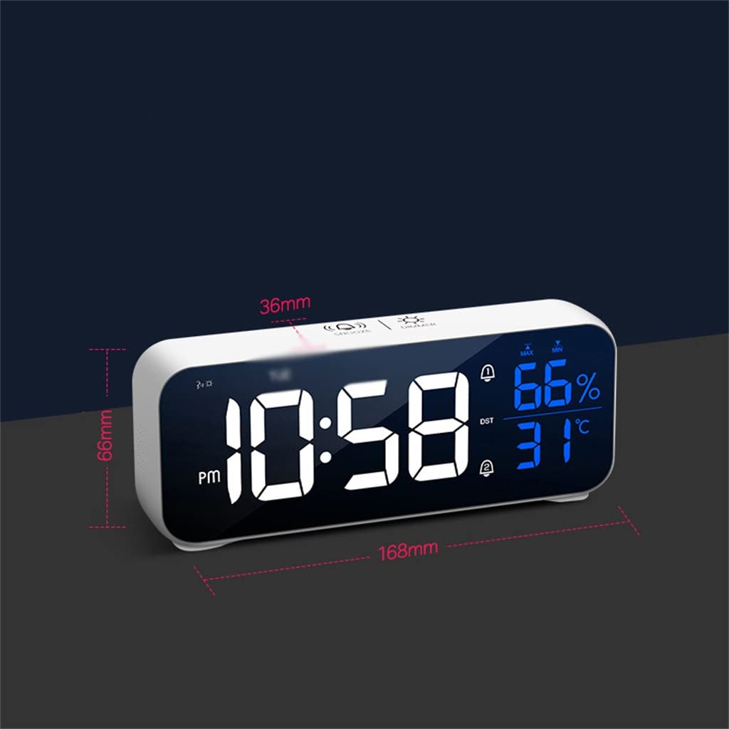 Reloj despertador con música LED, control de temperatura, humedad, control de voz, reloj de mesa, doble alarma, de pared, recargable, digital (gris)