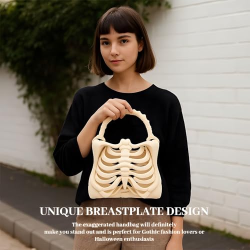 Women Skull Bone Handbag, 3D Printed Skeleton Ribcage Handbag Halloween Purse Novelty Gothic Skeleton Hand Bag3