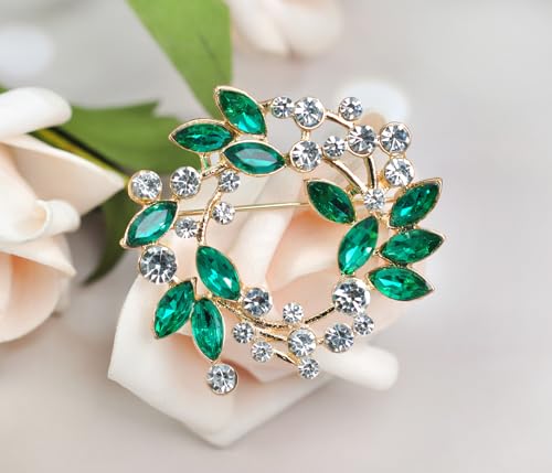 Image of Gyn&Joy Clear Crystal Rhinestone Floral Wreath Pin Brooch BZ005