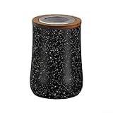 Recipiente sellado de café de acero inoxidable con tapa de vidrio recortada de madera y anillo hermético sellado de silicona, adecuado para café, cubitos de azúcar y té para almacenamiento (negro