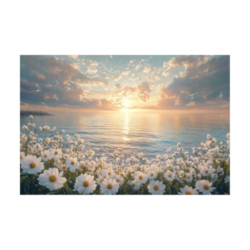 Toile murale un animal océan fleur blanche coucher soleil poster bleu salon 70x100cm
