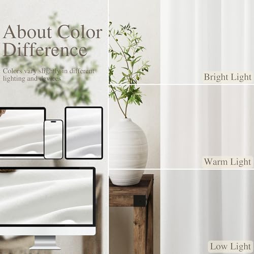 Image of Off White 100% Blackout Linen Curtains for Bedroom 108 Inches Long Back Tab Rod Pocket Thermal Insulated Acoustic Panels Black out Curtain for Living Room Dining Room Modern Drapes 52x108, 2 Panels