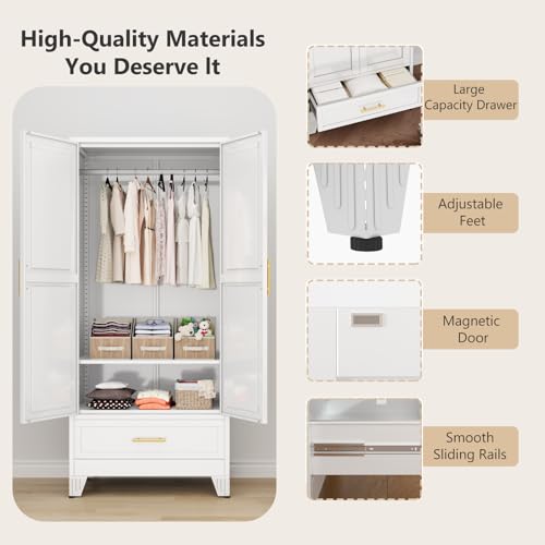 image for AUEYTVR Metal Armoire Wardrobe Closet with Drawers,Storage Cabinet wit