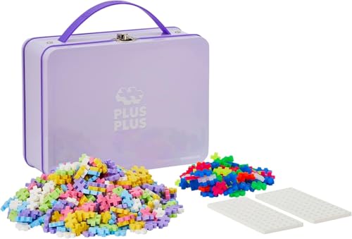 Plus-Plus Geniales Konstruktionsspielzeug, Pastel, Bausteine-Set in praktischer Metall-Box mit Henkel, 600 Teile