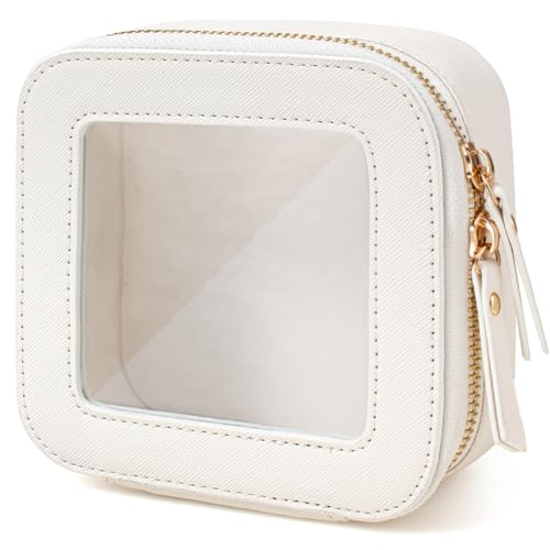 FFpaw Valentines Day Gift Clear Makeup Bag Small Mini Cosmetic Bag for Purse Clear Makeup Pouch Purse Organizer with Zipper Travel Toiletry Bag Car Organizer Essentials for Women Men (Mini White)
