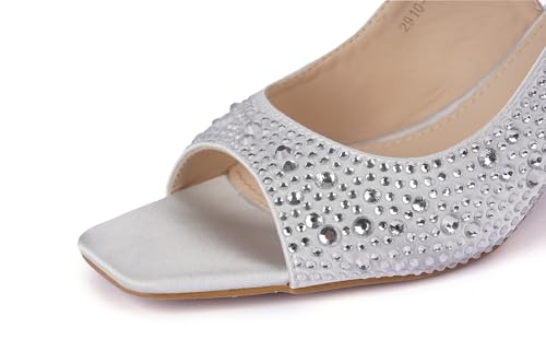 Women's Crystal Slingback Heels, Open Toe Kitten Heel Sandals3