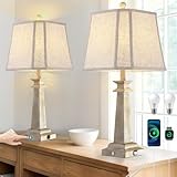 Hapcrea 27.5' Table Lamps Set of 2, 3-Way Dimmable Touch Lamps for Nightstand, Farmhouse Table Lamp for Living Room and Bedroom with USB A+C Charging Ports, Bulbs Included (Antique White)